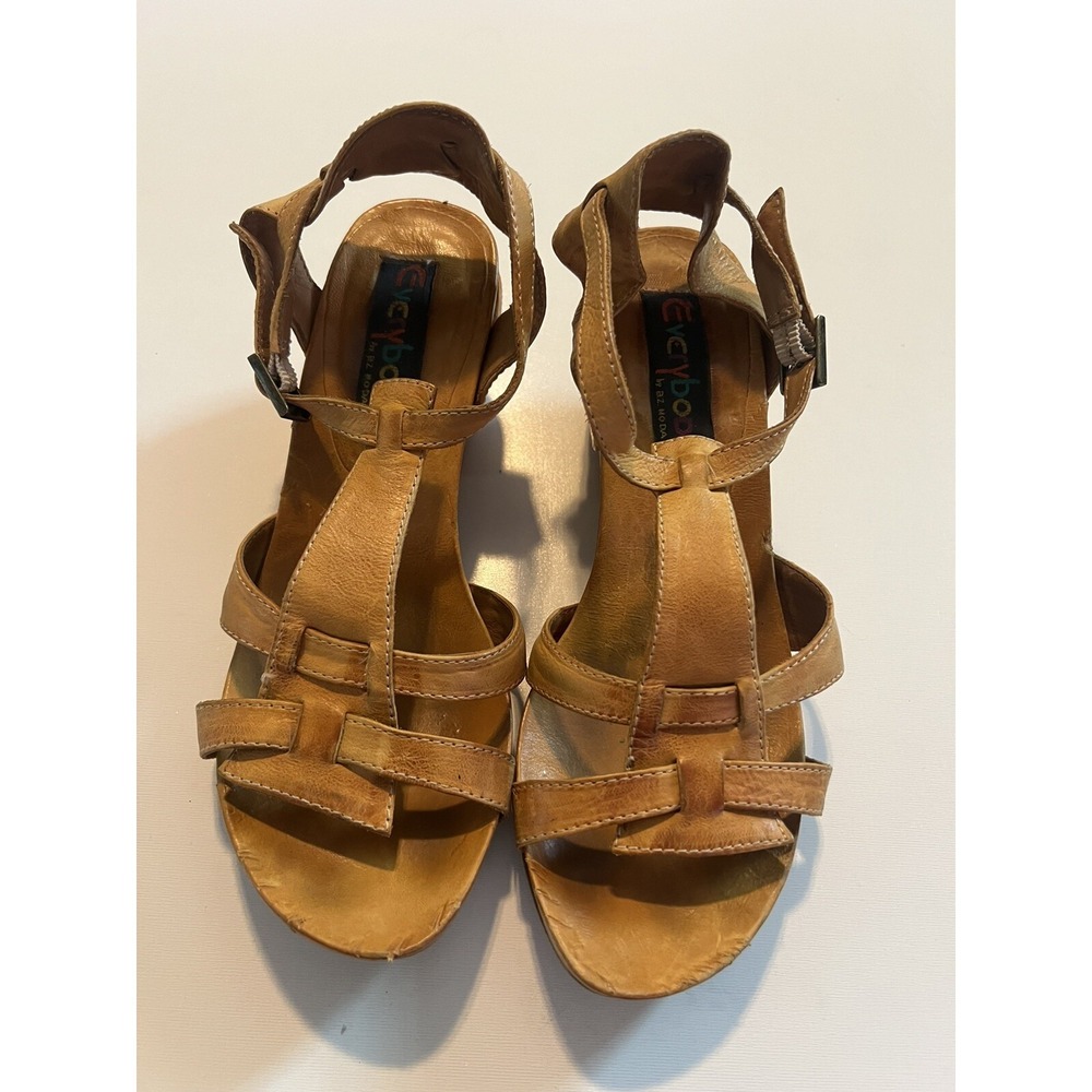 everybody by bz moda Womens Leather Sandals Sling back Natural Tan Size 38.5